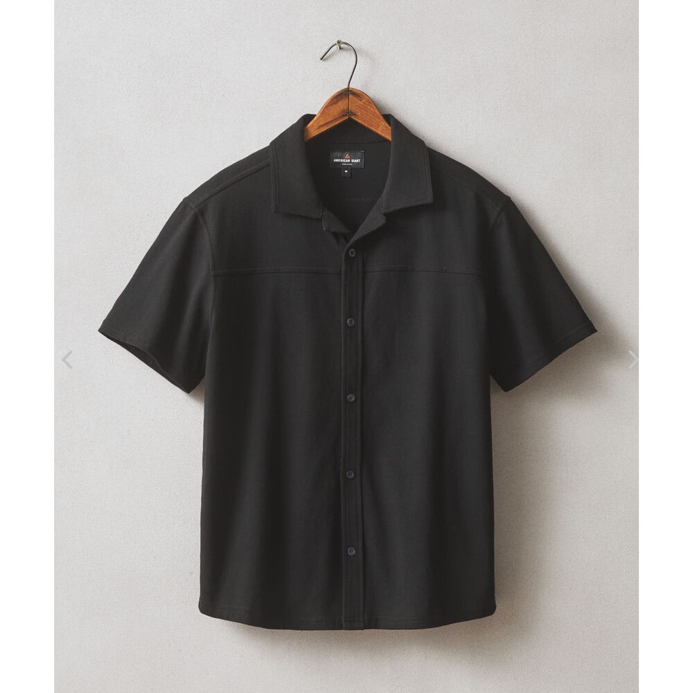 American Giant Button Up Shirt Mens M Black Horizon Camp Collar USA Cotton NEW